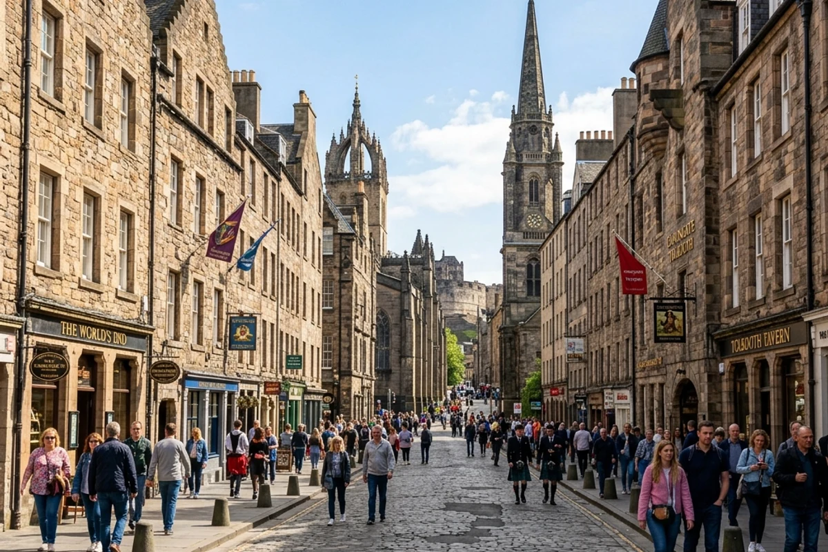 Historic Edinburgh Royal Mile and cobble close street