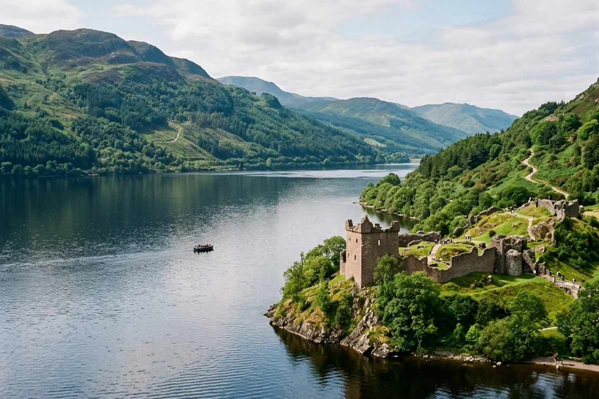 Urquhart Castle ruins on the shore of Loch Ness